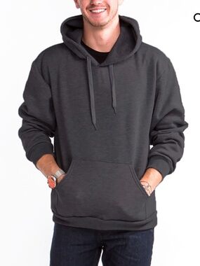 HILL Men’s Grey Pullover Hoodie Heavyweight Sweatshirt w Kangaroo Pockets Sz L